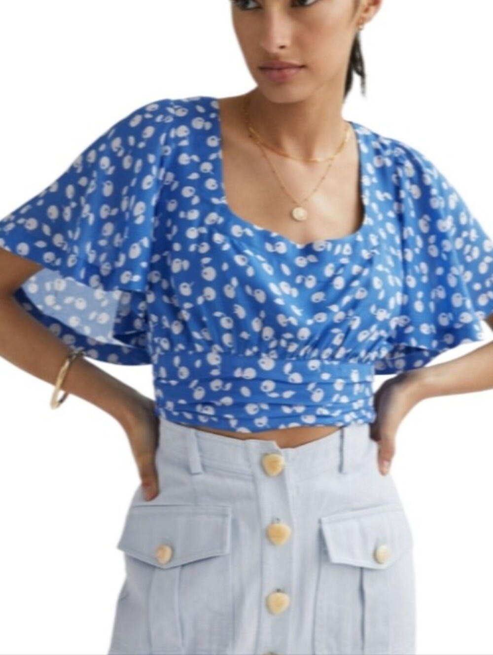 Anthroplogie Maeve Tie-Back Blue Crop Top-NWT